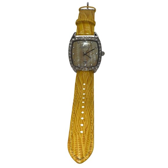 Joan Rivers Classic Wristwatch Yellow Textured Leather Band with a Square Face, main image 15